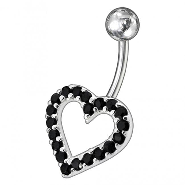 925 Sterling Silver Fancy Heart Jewelled Non-Moving Belly Ring