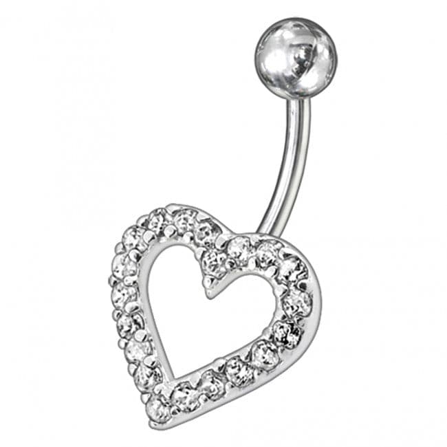 925 Sterling Silver Fancy Heart Jewelled Non-Moving Belly Ring