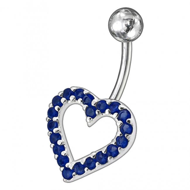 925 Sterling Silver Fancy Heart Jewelled Non-Moving Belly Ring