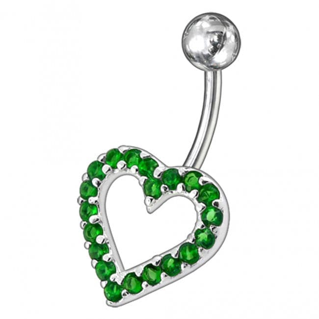 925 Sterling Silver Fancy Heart Jewelled Non-Moving Belly Ring