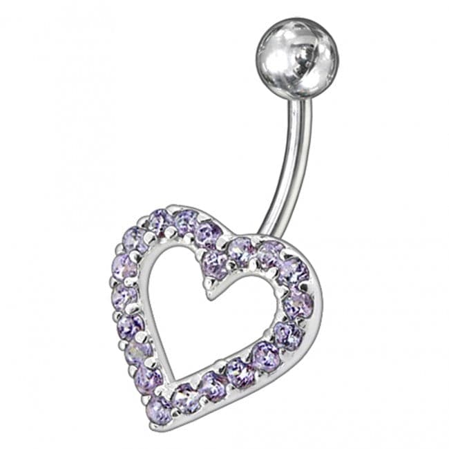925 Sterling Silver Fancy Heart Jewelled Non-Moving Belly Ring