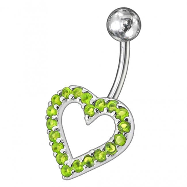 925 Sterling Silver Fancy Heart Jewelled Non-Moving Belly Ring