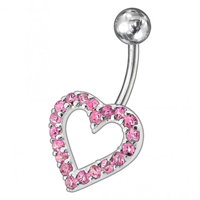 925 Sterling Silver Fancy Heart Jewelled Non-Moving Belly Ring