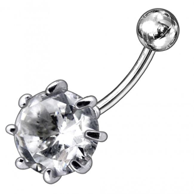 925 Sterling Silver Single Jewelled Silver Belly Ring
