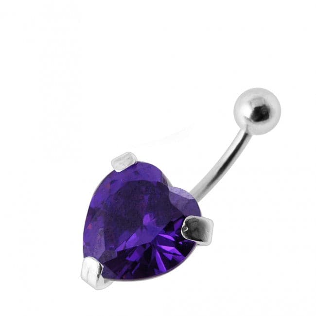 925 Sterling Silver Heart Jewelled Belly Bar