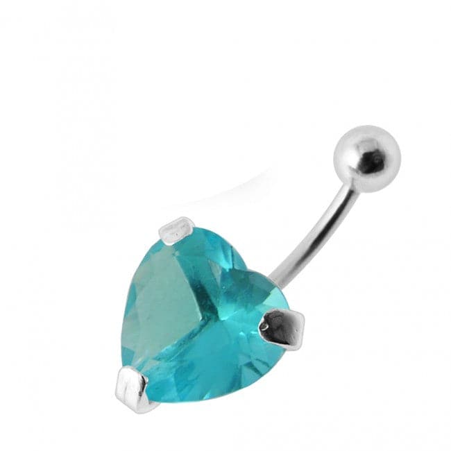 925 Sterling Silver Heart Jewelled Belly Bar