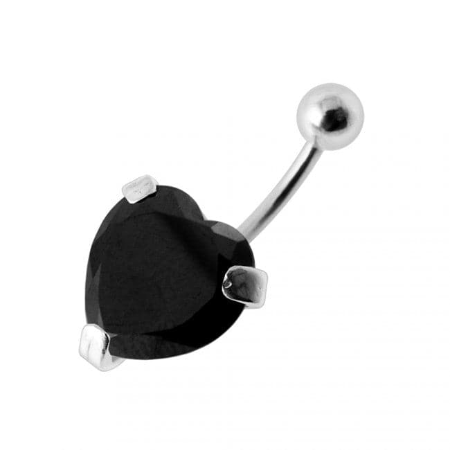 925 Sterling Silver Heart Jewelled Belly Bar