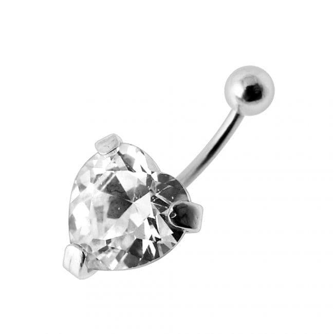 925 Sterling Silver Heart Jewelled Belly Bar