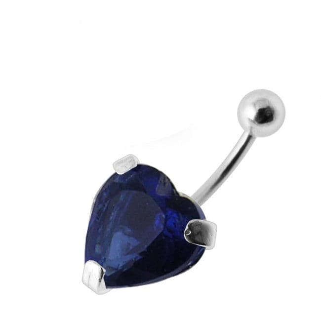 925 Sterling Silver Heart Jewelled Belly Bar