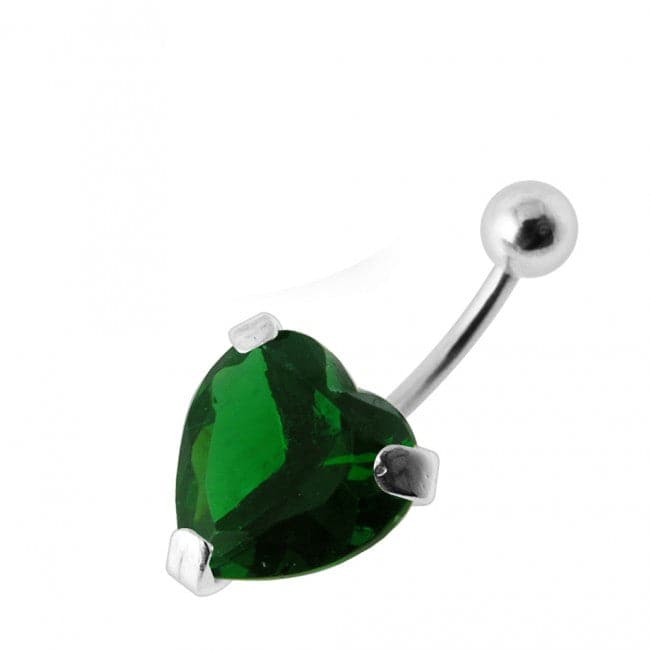 925 Sterling Silver Heart Jewelled Belly Bar