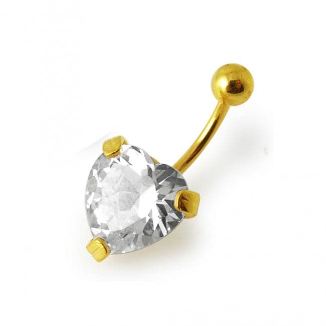 925 Sterling Silver Heart Jewelled Belly Bar
