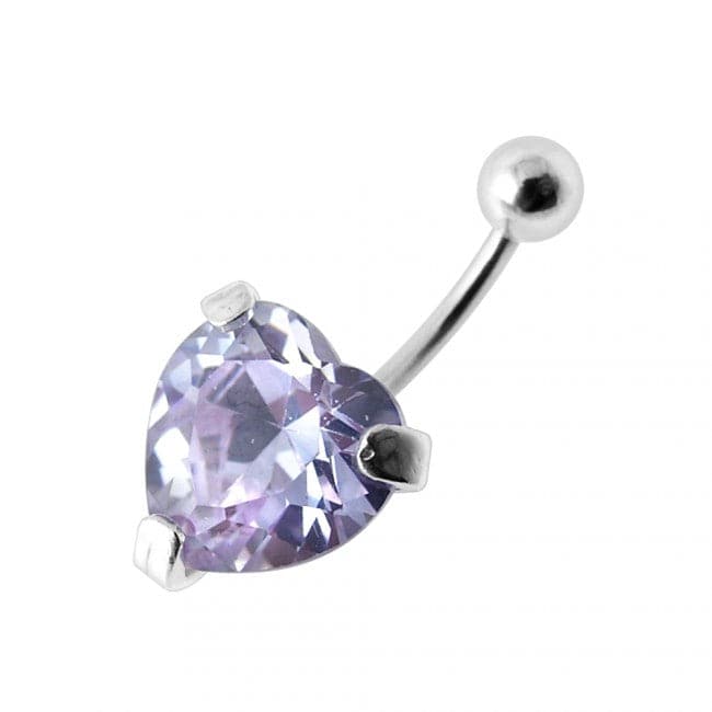 925 Sterling Silver Heart Jewelled Belly Bar