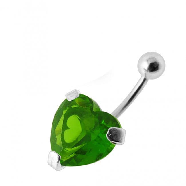 925 Sterling Silver Heart Jewelled Belly Bar