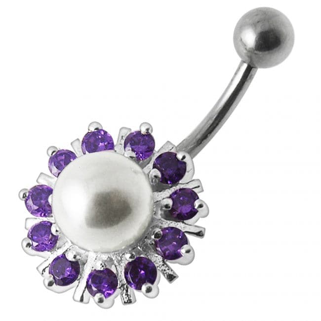 925 Sterling Silver Pearl flower Silver Belly Ring