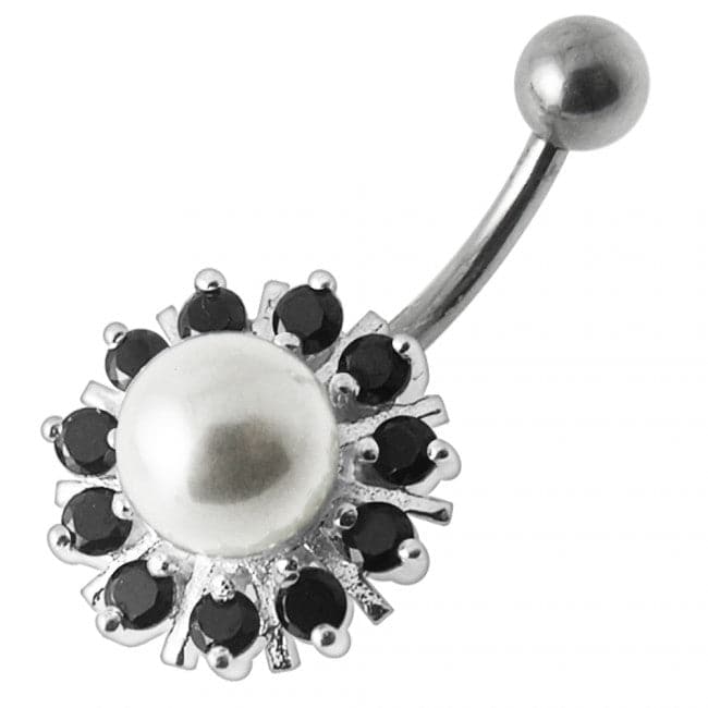 925 Sterling Silver Pearl flower Silver Belly Ring