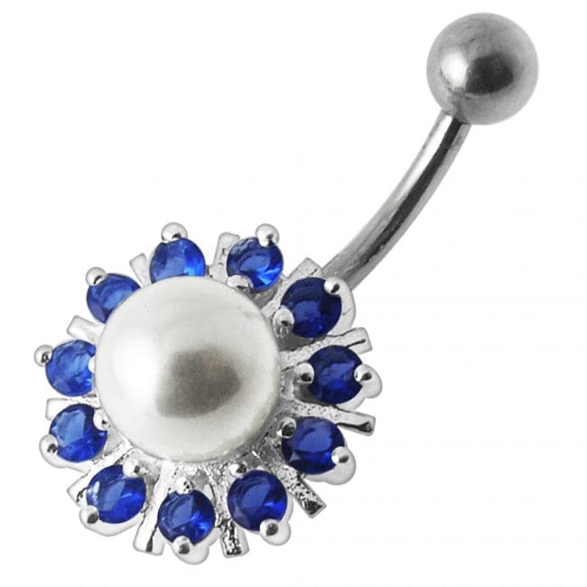 925 Sterling Silver Pearl flower Silver Belly Ring