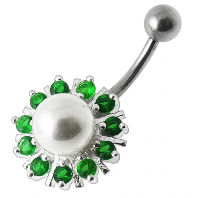 925 Sterling Silver Pearl flower Silver Belly Ring