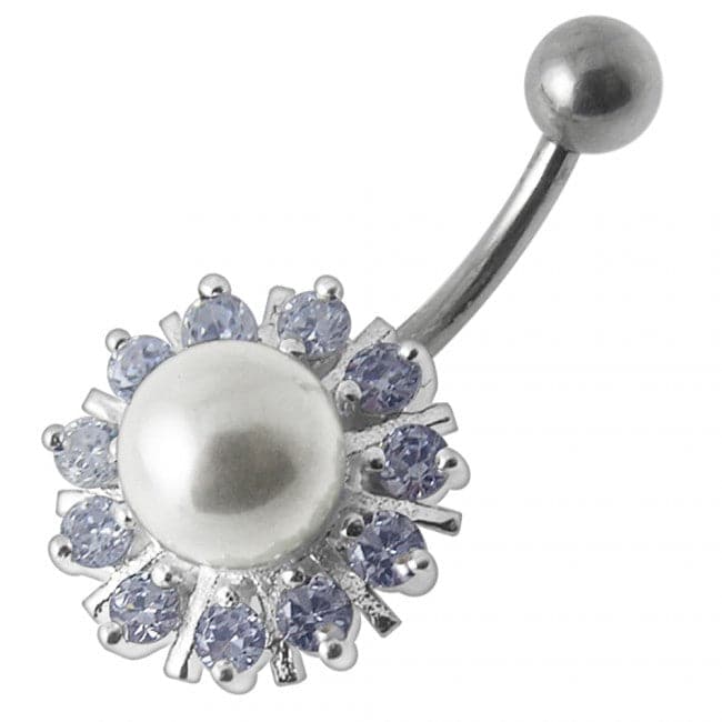 925 Sterling Silver Pearl flower Silver Belly Ring