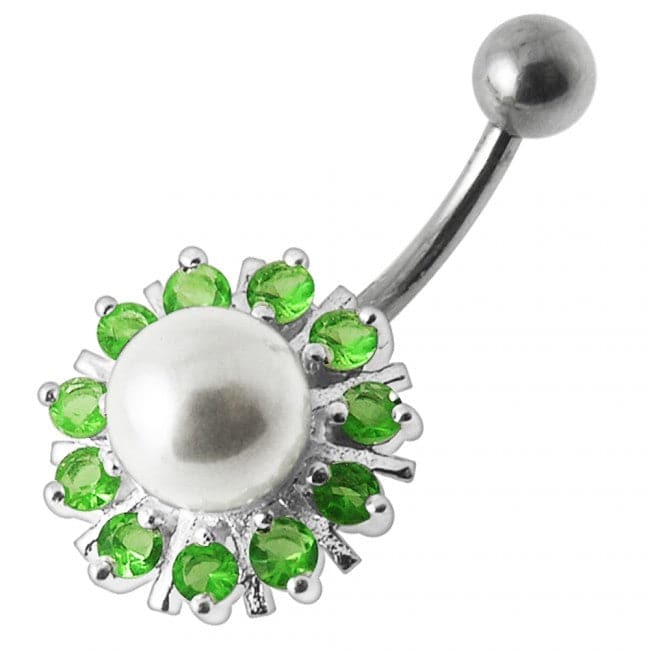 925 Sterling Silver Pearl flower Silver Belly Ring