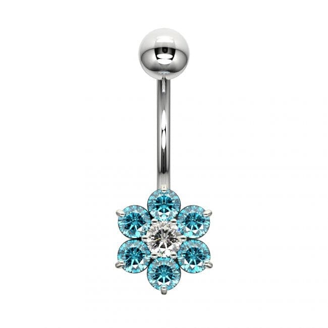 925 Sterling Silver Cute Jewelled Flower Silver Belly Ring