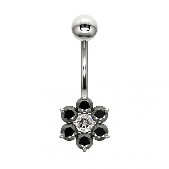 925 Sterling Silver Cute Jewelled Flower Silver Belly Ring