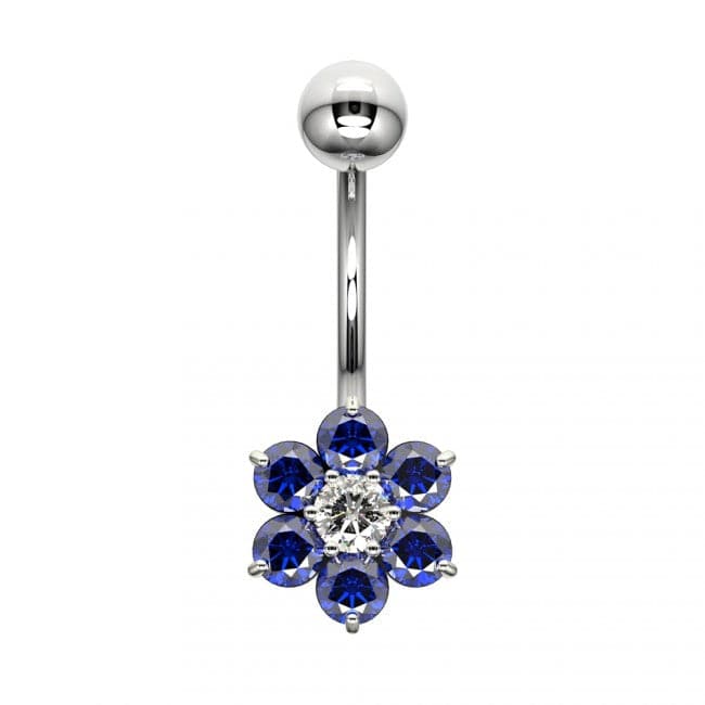 925 Sterling Silver Cute Jewelled Flower Silver Belly Ring