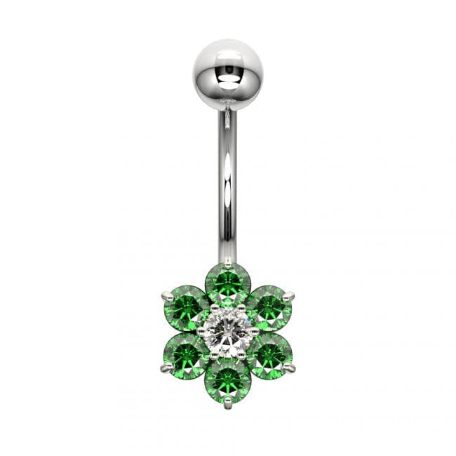 925 Sterling Silver Cute Jewelled Flower Silver Belly Ring