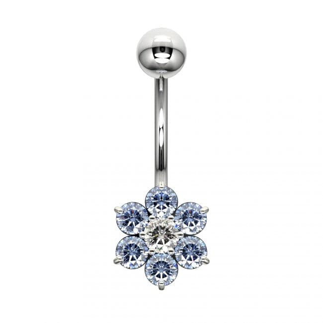 925 Sterling Silver Cute Jewelled Flower Silver Belly Ring