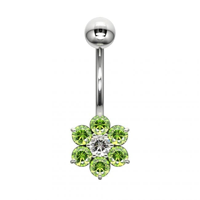 925 Sterling Silver Cute Jewelled Flower Silver Belly Ring