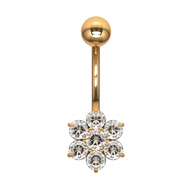 925 Sterling Silver Cute Jewelled Flower Silver Belly Ring