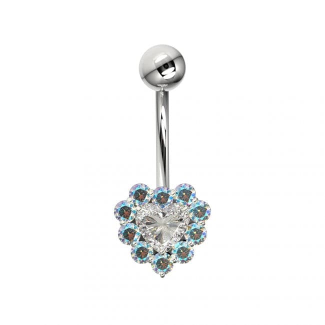 925 Sterling Silver Heart Design Surgical Steel Belly Ring