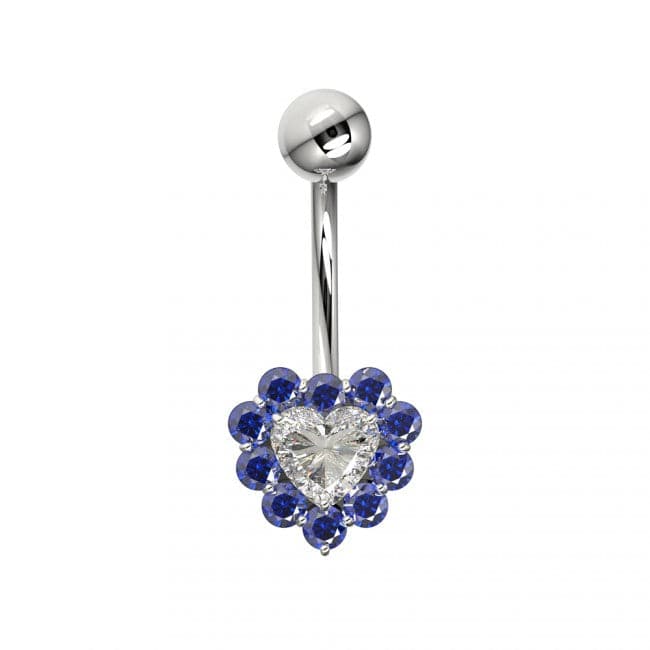 925 Sterling Silver Heart Design Surgical Steel Belly Ring