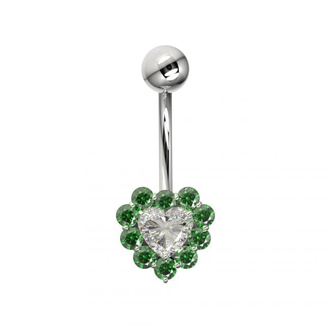 925 Sterling Silver Heart Design Surgical Steel Belly Ring