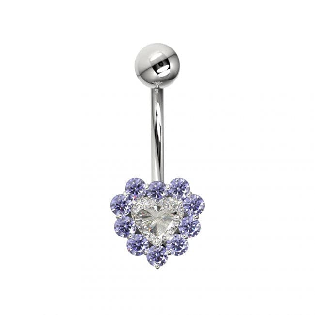 925 Sterling Silver Heart Design Surgical Steel Belly Ring