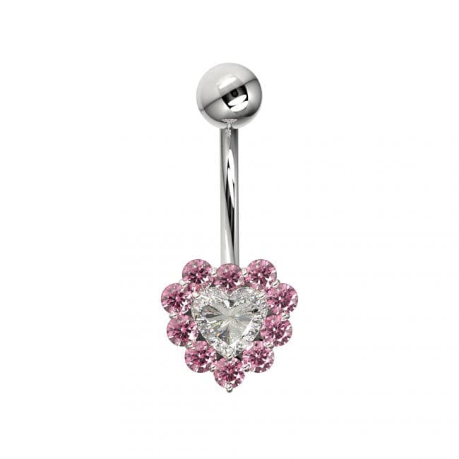 925 Sterling Silver Heart Design Surgical Steel Belly Ring