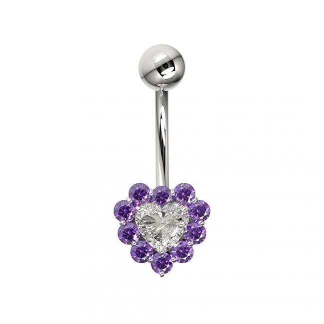 925 Sterling Silver Heart Design Surgical Steel Belly Ring