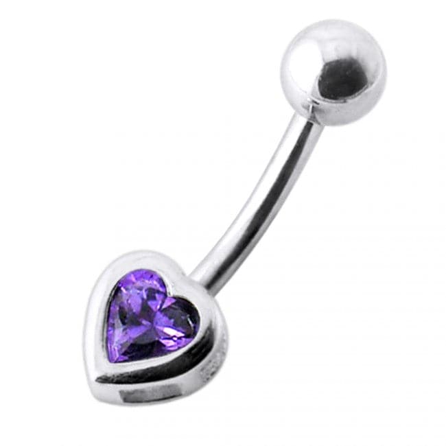 925 Sterling Silver Jewelled Heart Silver Belly Ring