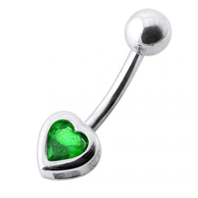 925 Sterling Silver Jewelled Heart Silver Belly Ring
