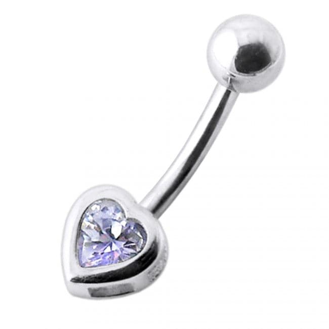 925 Sterling Silver Jewelled Heart Silver Belly Ring