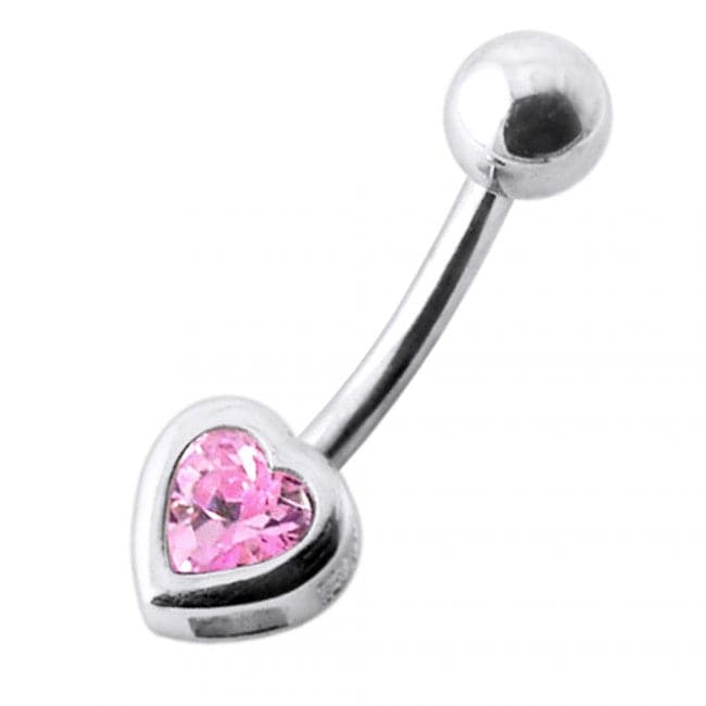925 Sterling Silver Jewelled Heart Silver Belly Ring