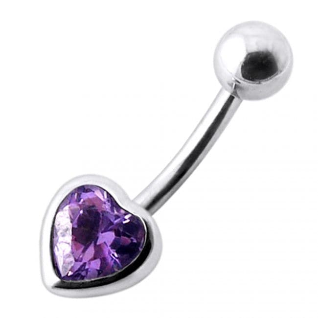 925 Sterling Silver Jewelled Big Heart Silver Belly Ring