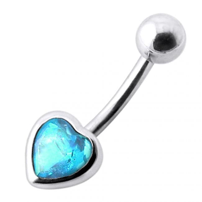 925 Sterling Silver Jewelled Big Heart Silver Belly Ring