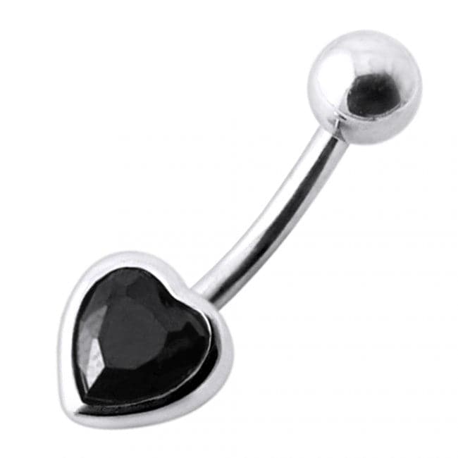 925 Sterling Silver Jewelled Big Heart Silver Belly Ring