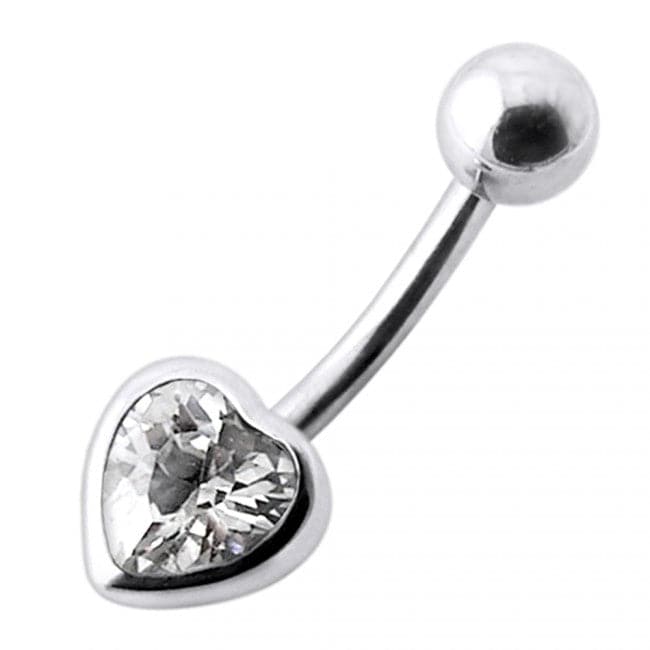 925 Sterling Silver Jewelled Big Heart Silver Belly Ring