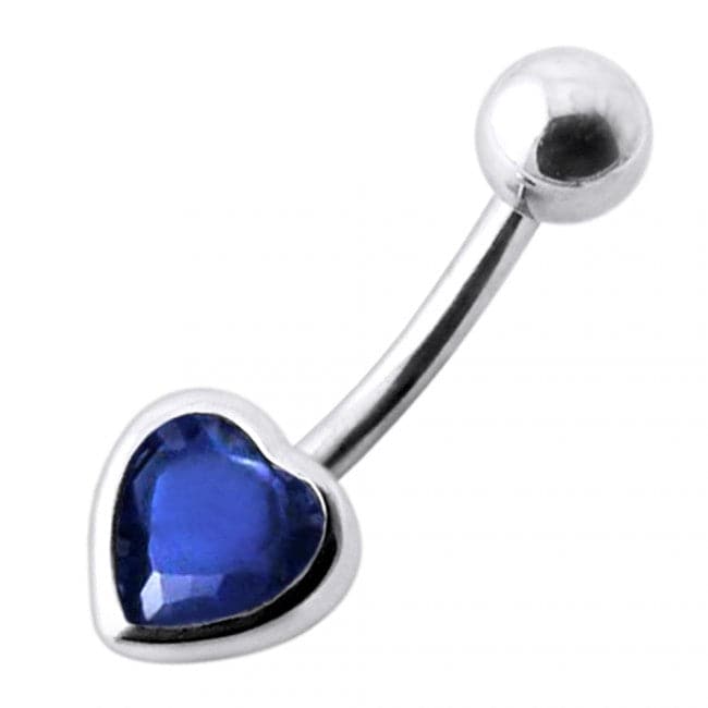 925 Sterling Silver Jewelled Big Heart Silver Belly Ring