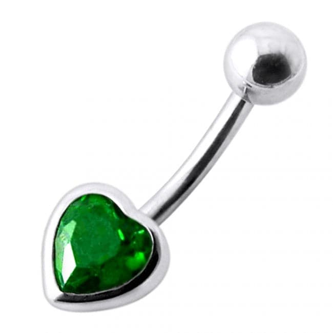 925 Sterling Silver Jewelled Big Heart Silver Belly Ring