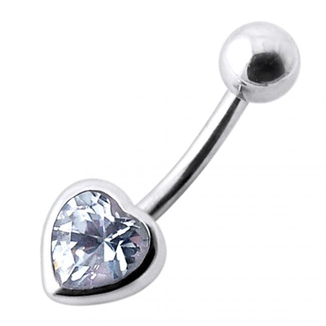 925 Sterling Silver Jewelled Big Heart Silver Belly Ring