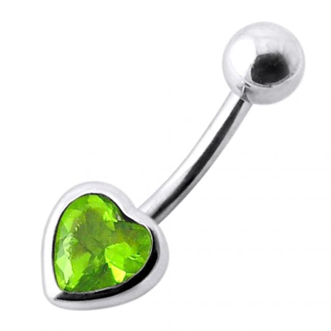 925 Sterling Silver Jewelled Big Heart Silver Belly Ring