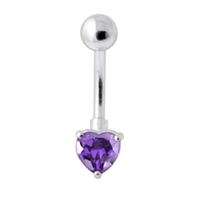 925 Sterling Silver Single Heart Jewelled Navel Banana