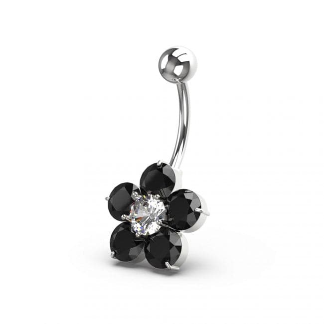 925 Sterling Silver Jewelled Flower Non Dangling Navel Bar